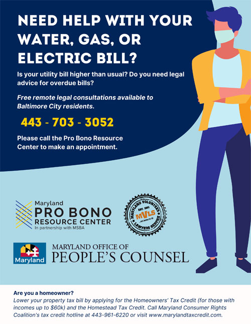 Flyer Need help with your water, gas, or electric bill Maryland Consumer Rights Coalition's 